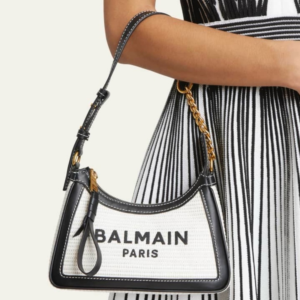 Balmain B-Army Black and White Monochrome Shoulder Bag Gold Chain NWOT